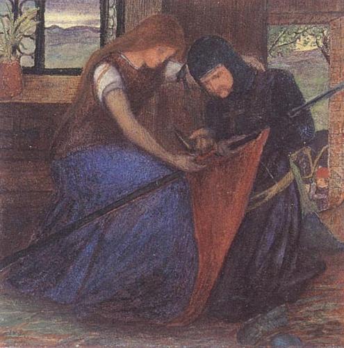 Elizabeth Siddal A Lady Affixing a Pennant to a Knight's Spear oil painting picture